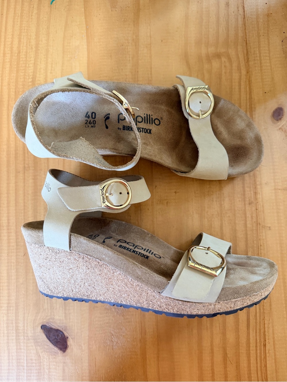 Papillio by Birkenstock Soley wedge sandals in a light beige Size 40 (W9)